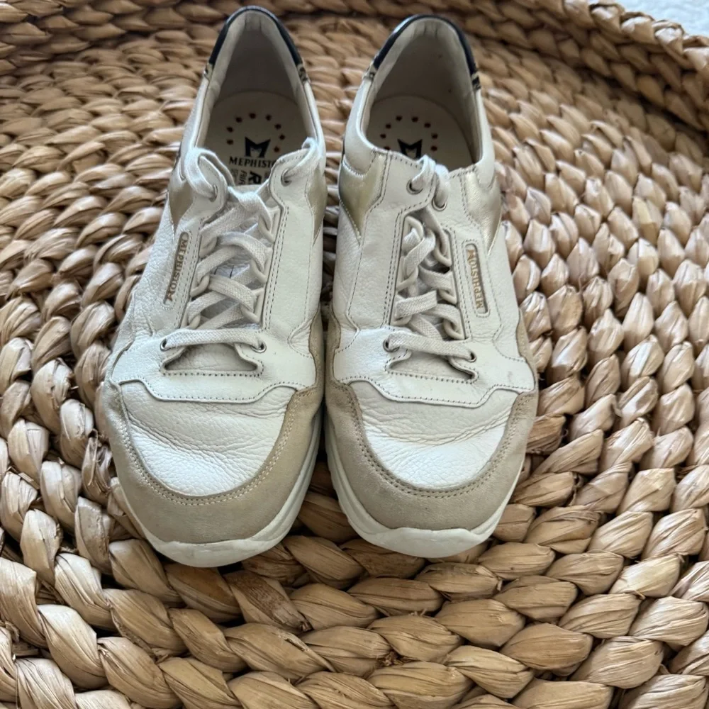 Mephisto‎ Lorane Women's Cream and Black Sneakers Leopard Accent Women’s 9.5 EUC - Picture 3 of 11